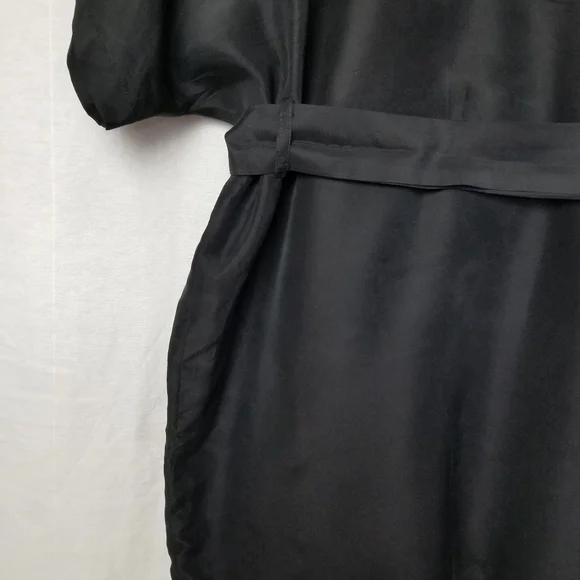 Piko 1988 Black Silk Short Dolman Sleeve Belted Mini Dress Size Medium - Picture 10 of 11